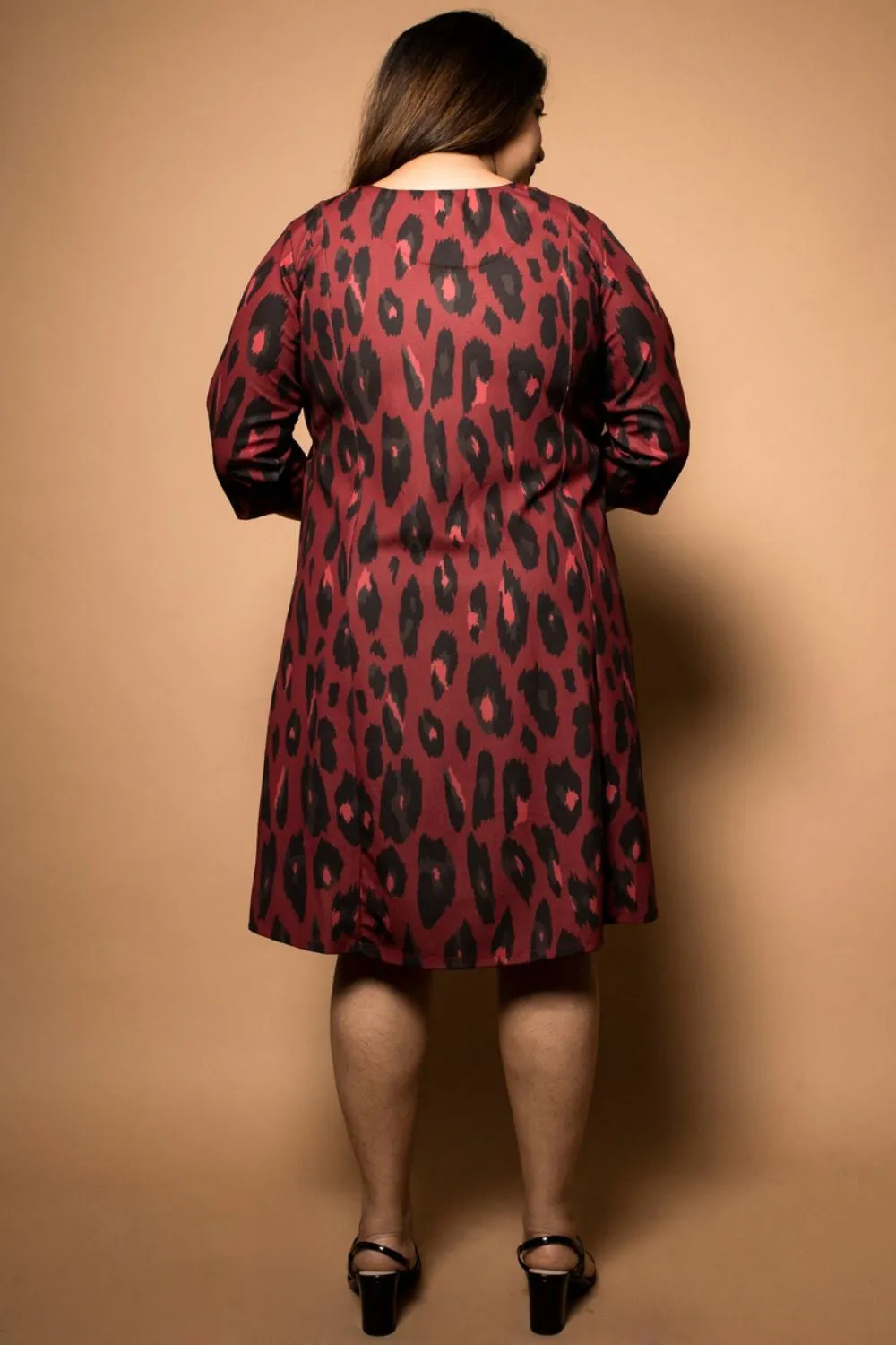 Plus Size Animal Print Red Fit And Flare Dress