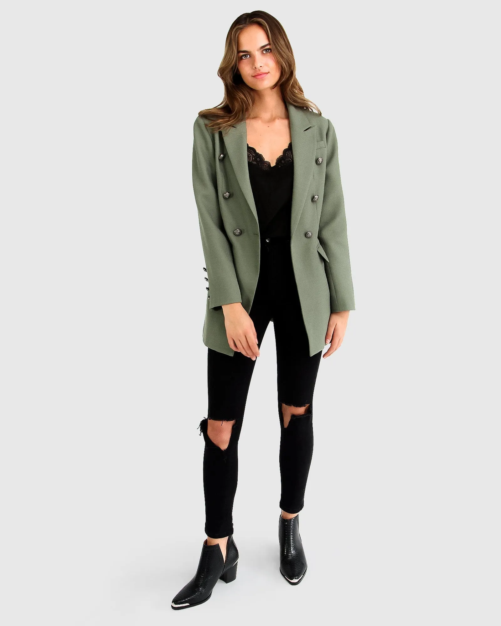 Princess Polina Textured Weave Blazer - Military