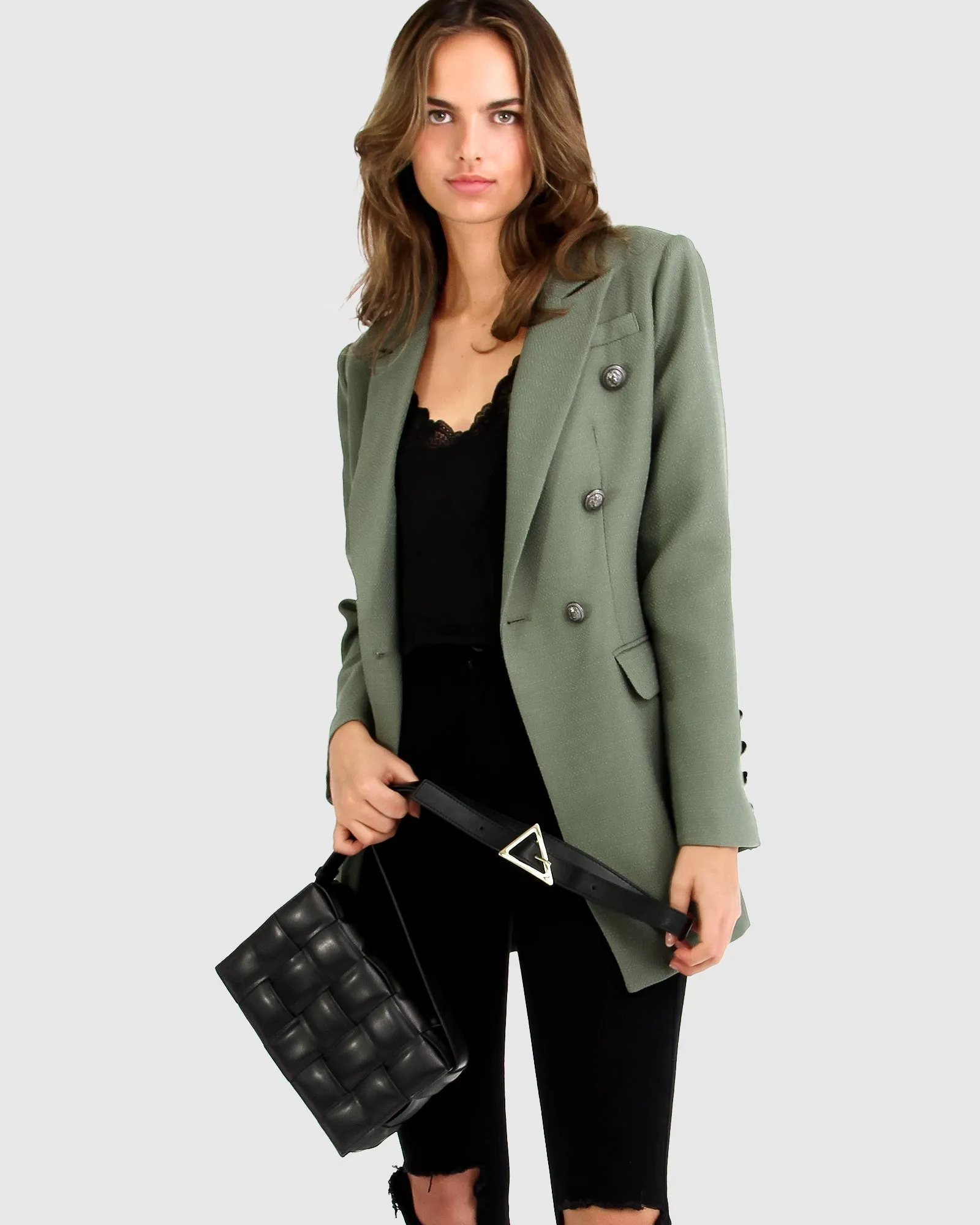 Princess Polina Textured Weave Blazer - Military