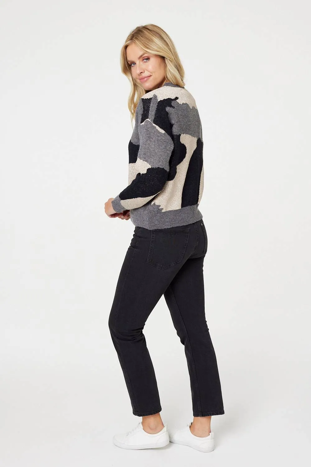 Printed Metallic Knit Jumper