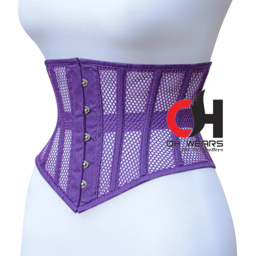 Purple Mesh Underbust Corset Steel Boned Waist Cincher