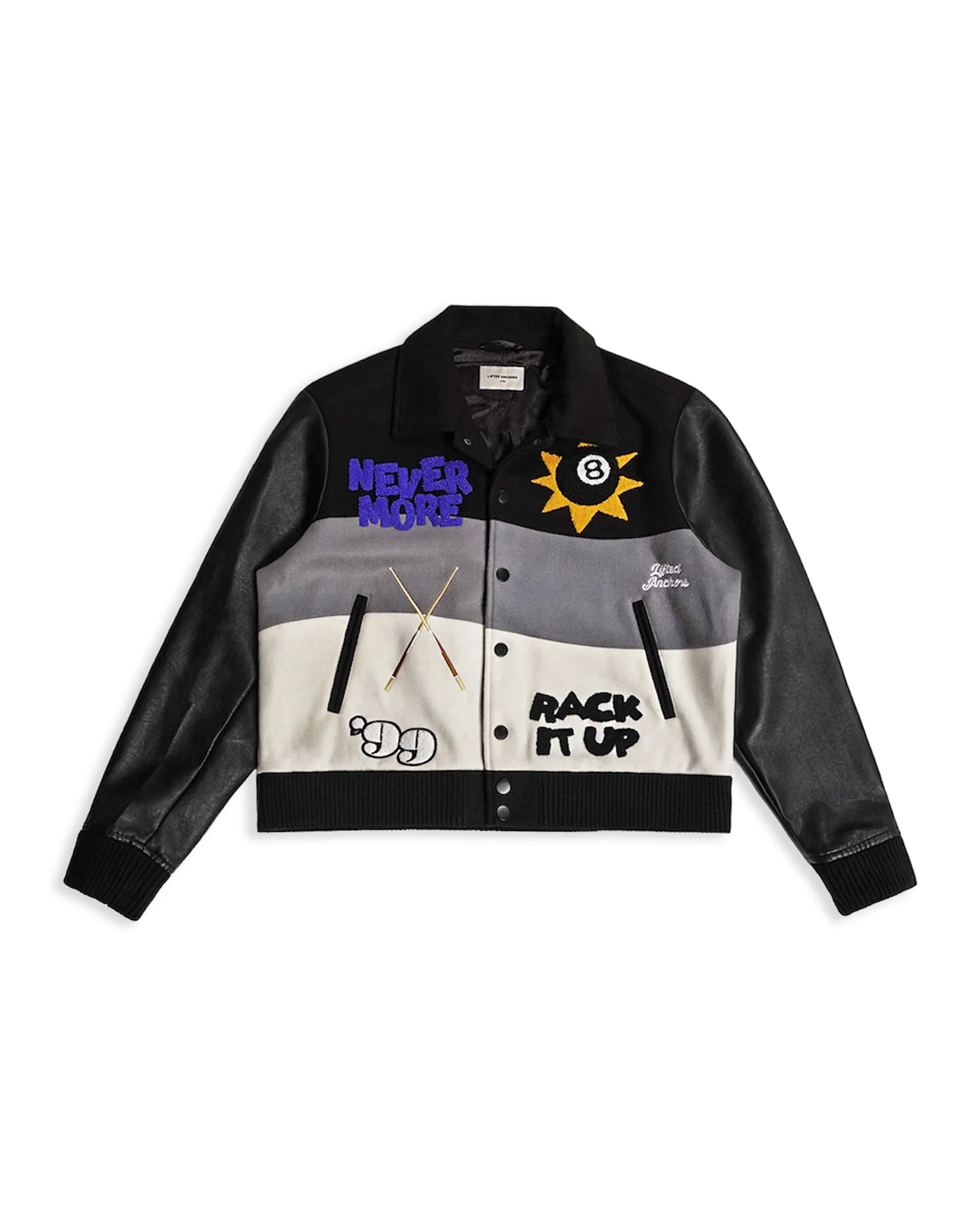 "House Party" Collared Varsity Jacket (Black)