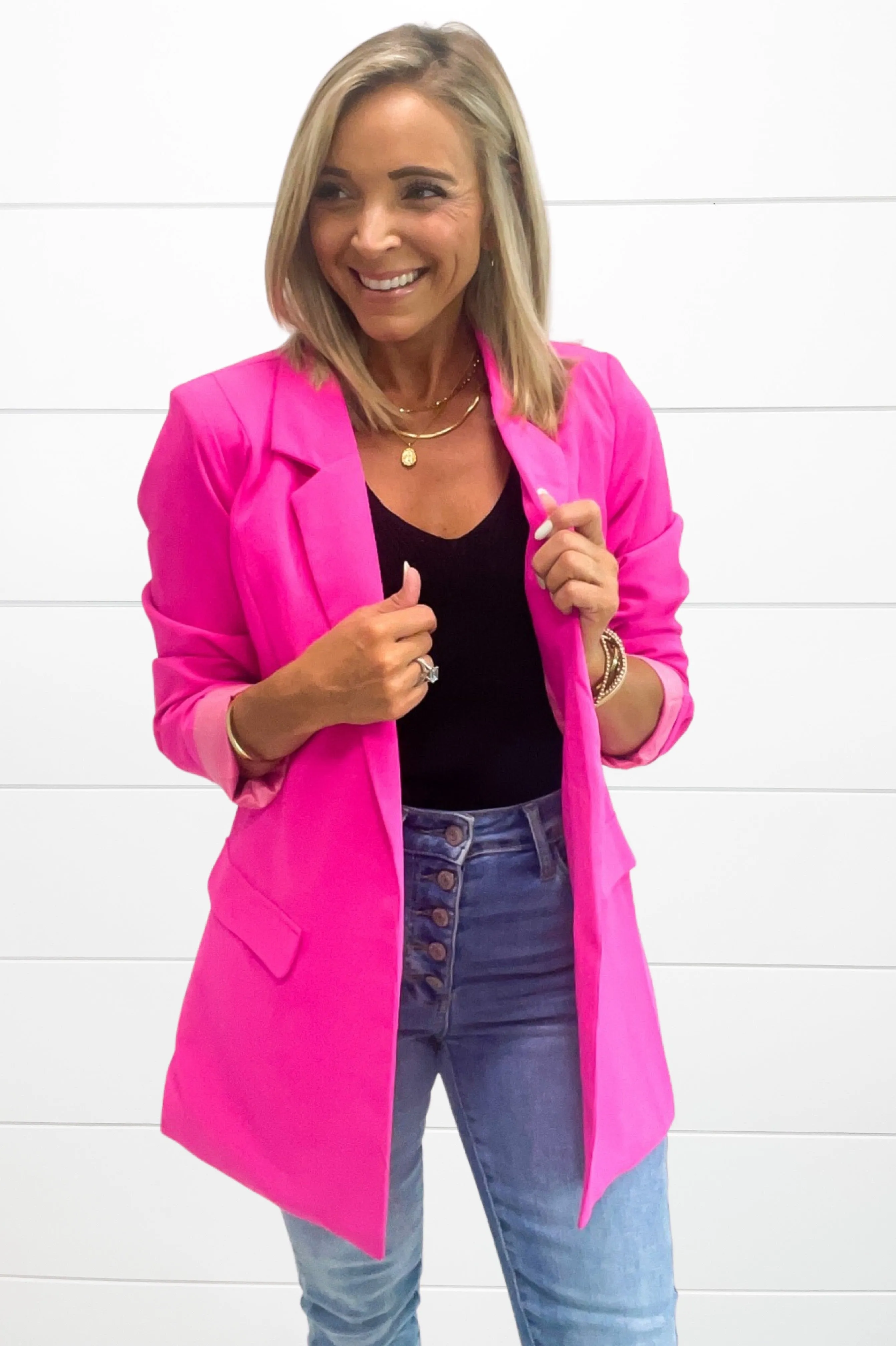 Ready For Anything Blazer -Bright Fuchsia