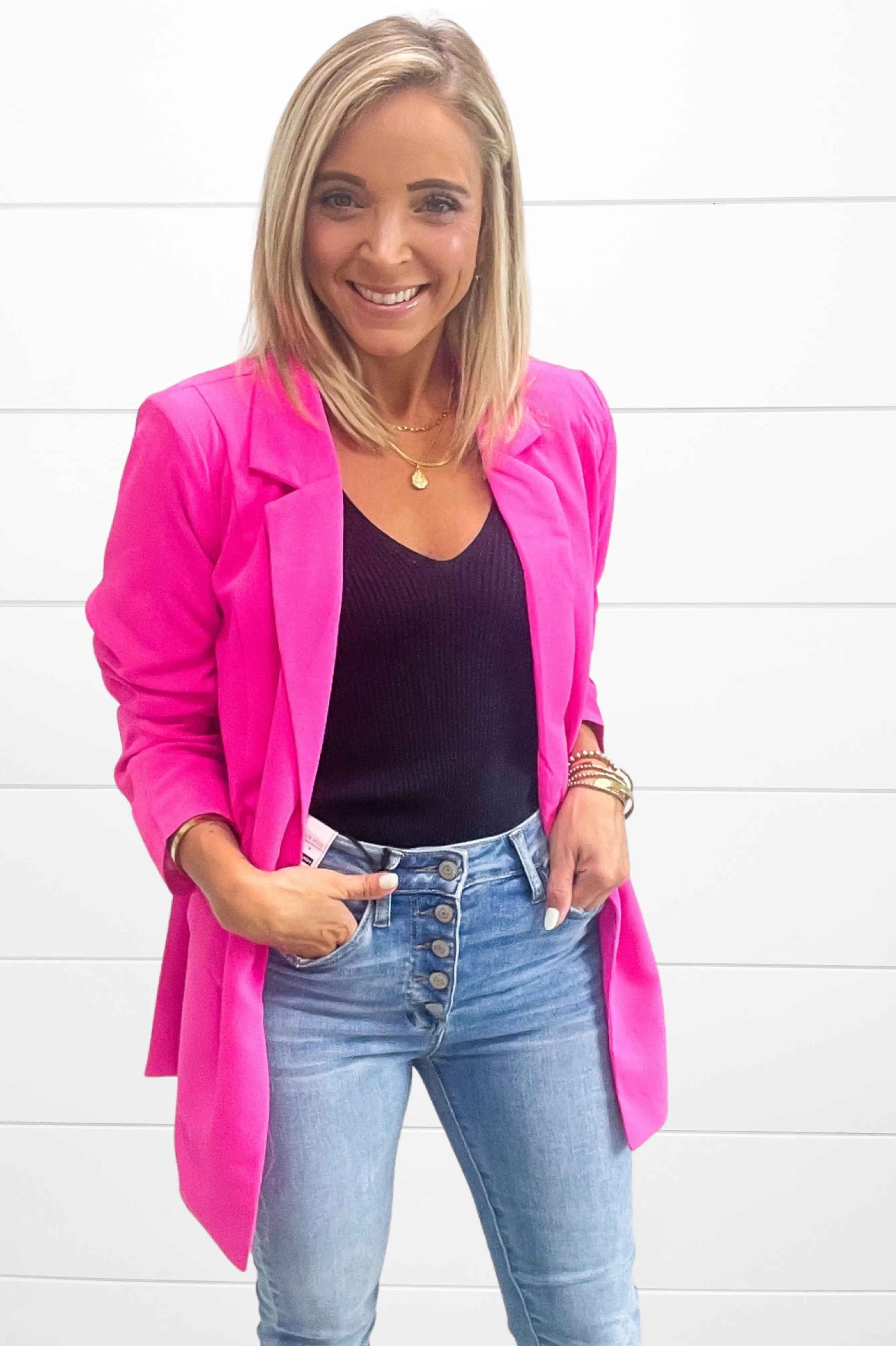 Ready For Anything Blazer -Bright Fuchsia