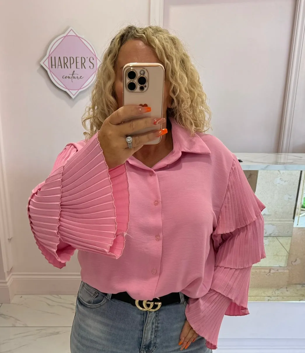 Rebecca Ruffle Sleeve Blouse Pink