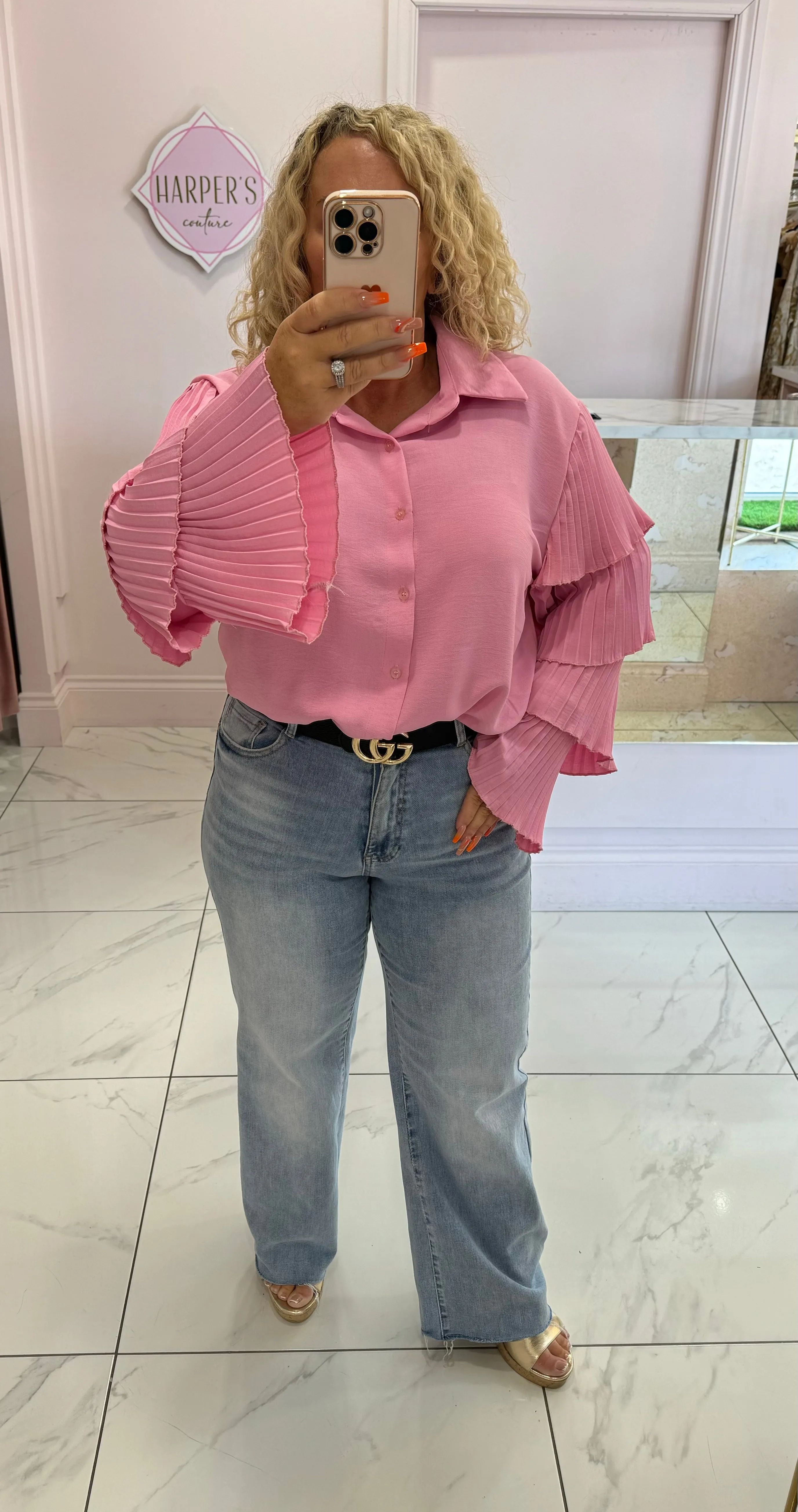 Rebecca Ruffle Sleeve Blouse Pink