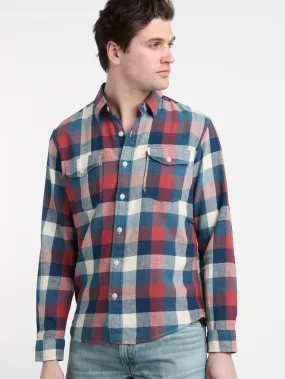 Red/Indigo Plaid Cotton-Linen Workshirt