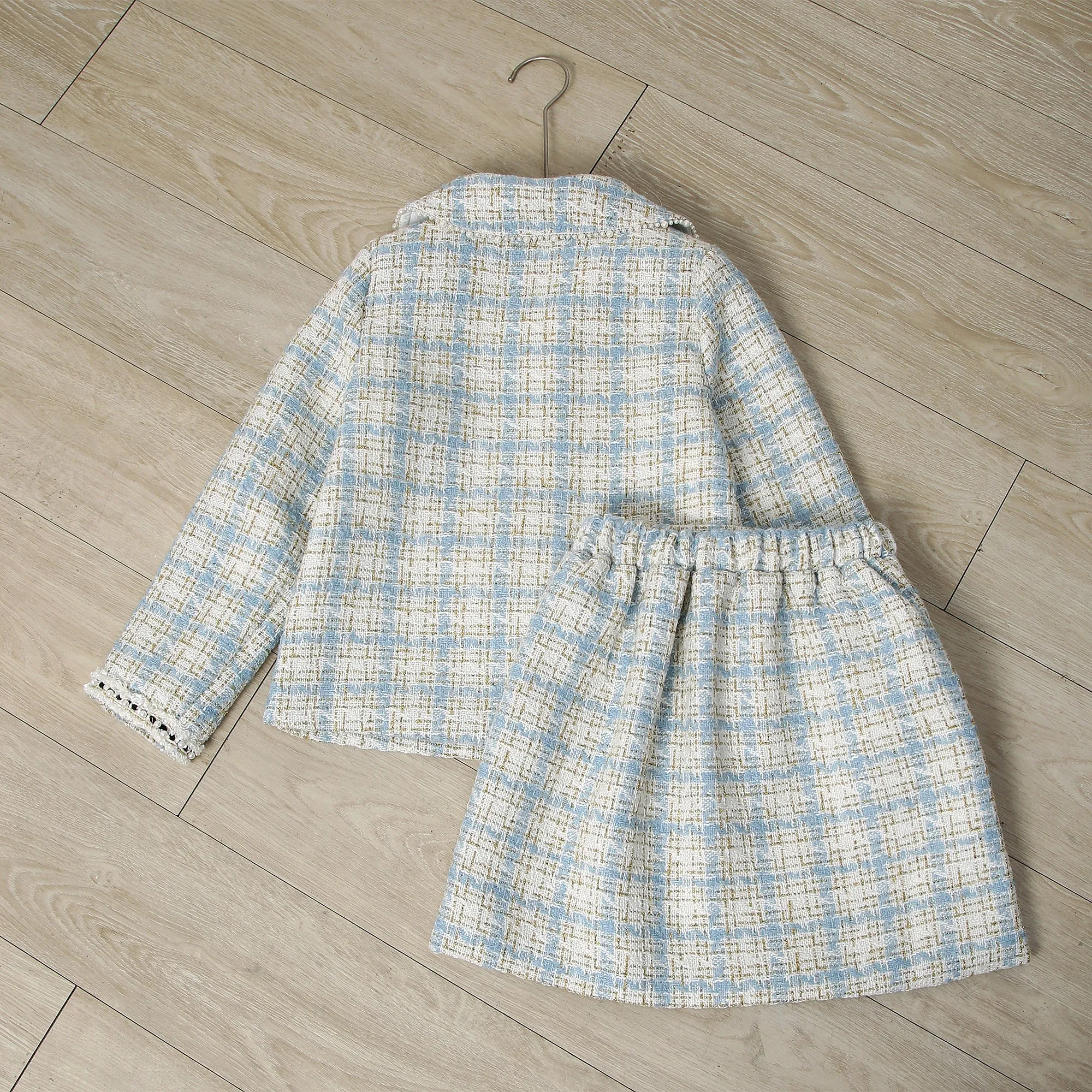 RH Girls Plaid Skirt 2P Set Long Sleeve Jacket Coat Party Dress Skirt Fall Outfit 3-10T RHK3008