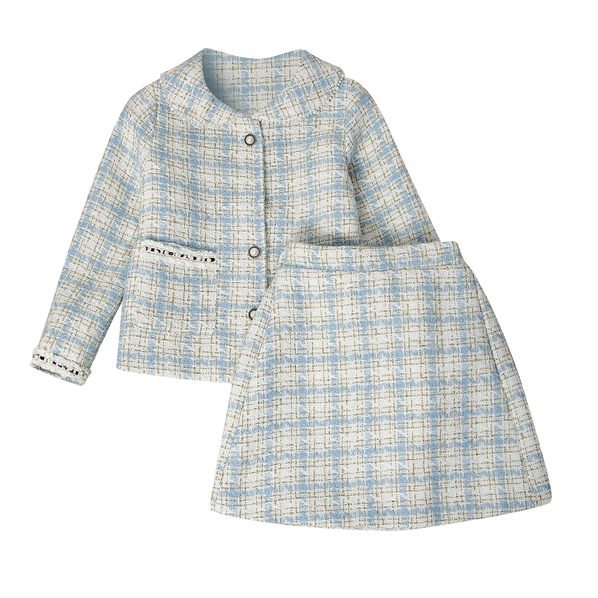 RH Girls Plaid Skirt 2P Set Long Sleeve Jacket Coat Party Dress Skirt Fall Outfit 3-10T RHK3008