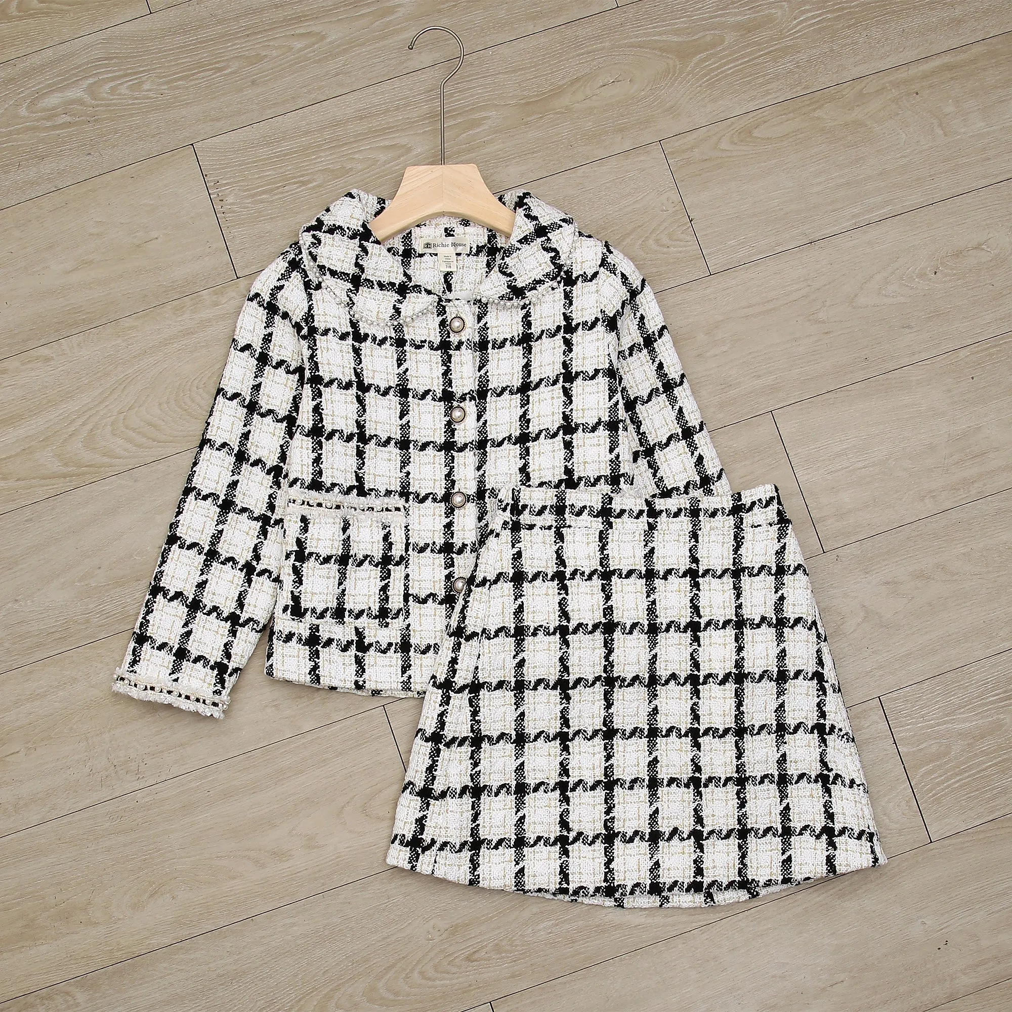 RH Girls Plaid Skirt 2P Set Long Sleeve Jacket Coat Party Dress Skirt Fall Outfit 3-10T RHK3008