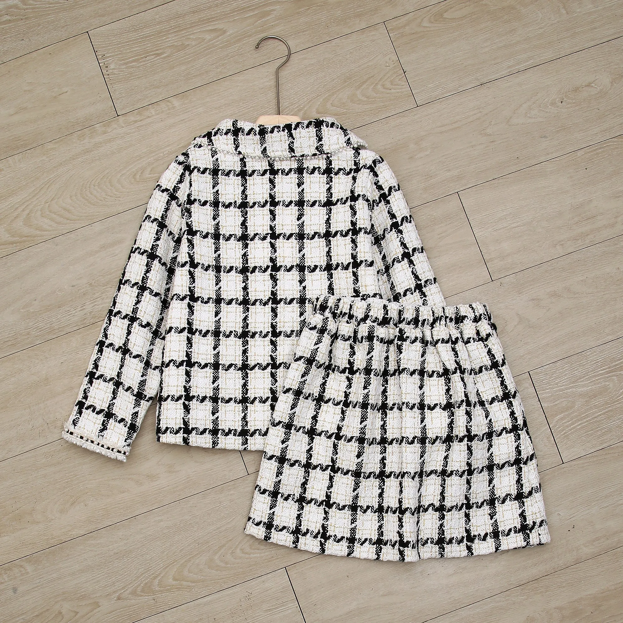 RH Girls Plaid Skirt 2P Set Long Sleeve Jacket Coat Party Dress Skirt Fall Outfit 3-10T RHK3008