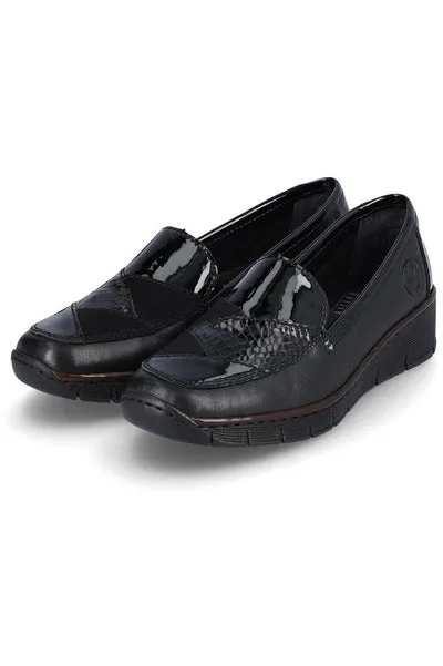 Rieker ladies 53785-00 slip on shoe in Black Patent