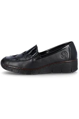 Rieker ladies 53785-00 slip on shoe in Black Patent