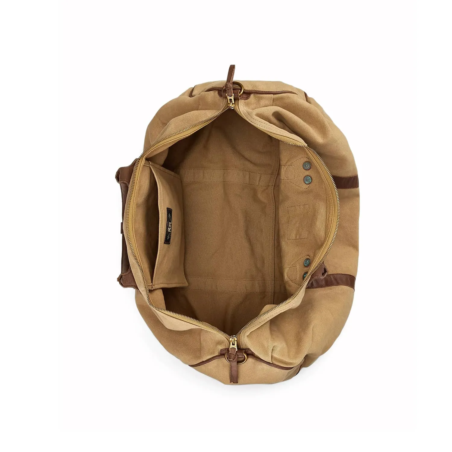 RRL Leather-Trim Canvas Duffel Khaki/ Brown