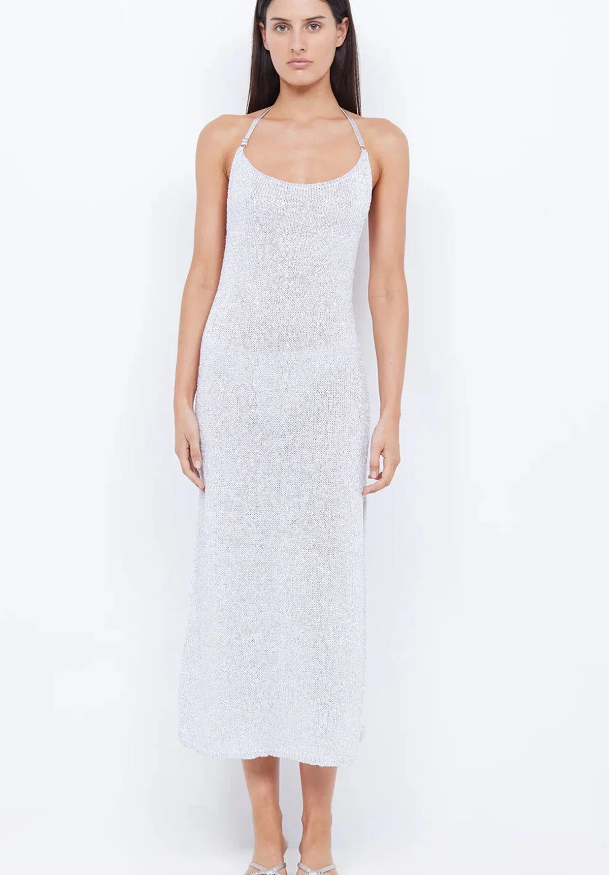 Sadie Split Knit Midi Dress Crystal