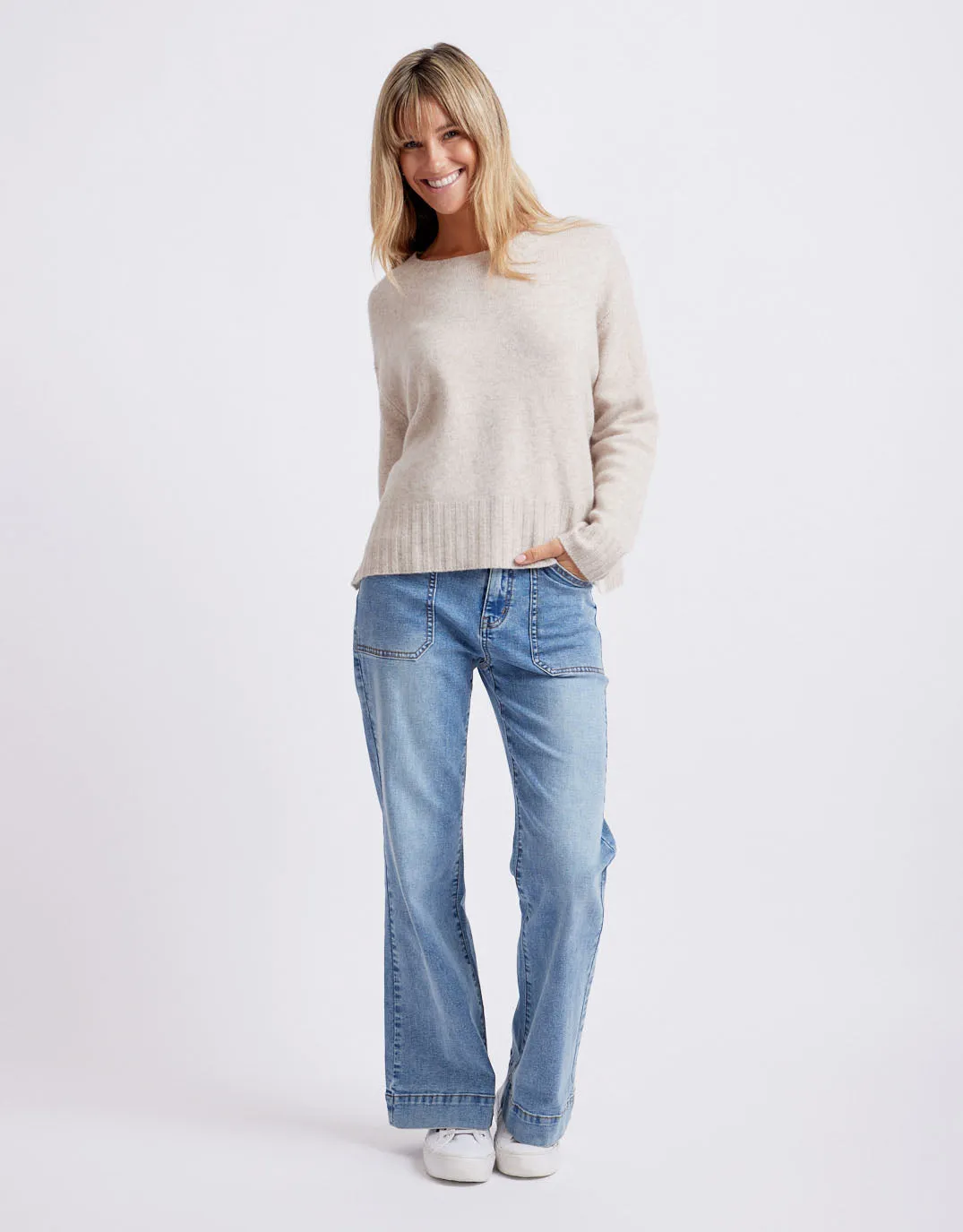 Saint-Germain Crew Knit Jumper - Oatmeal/White Stripe