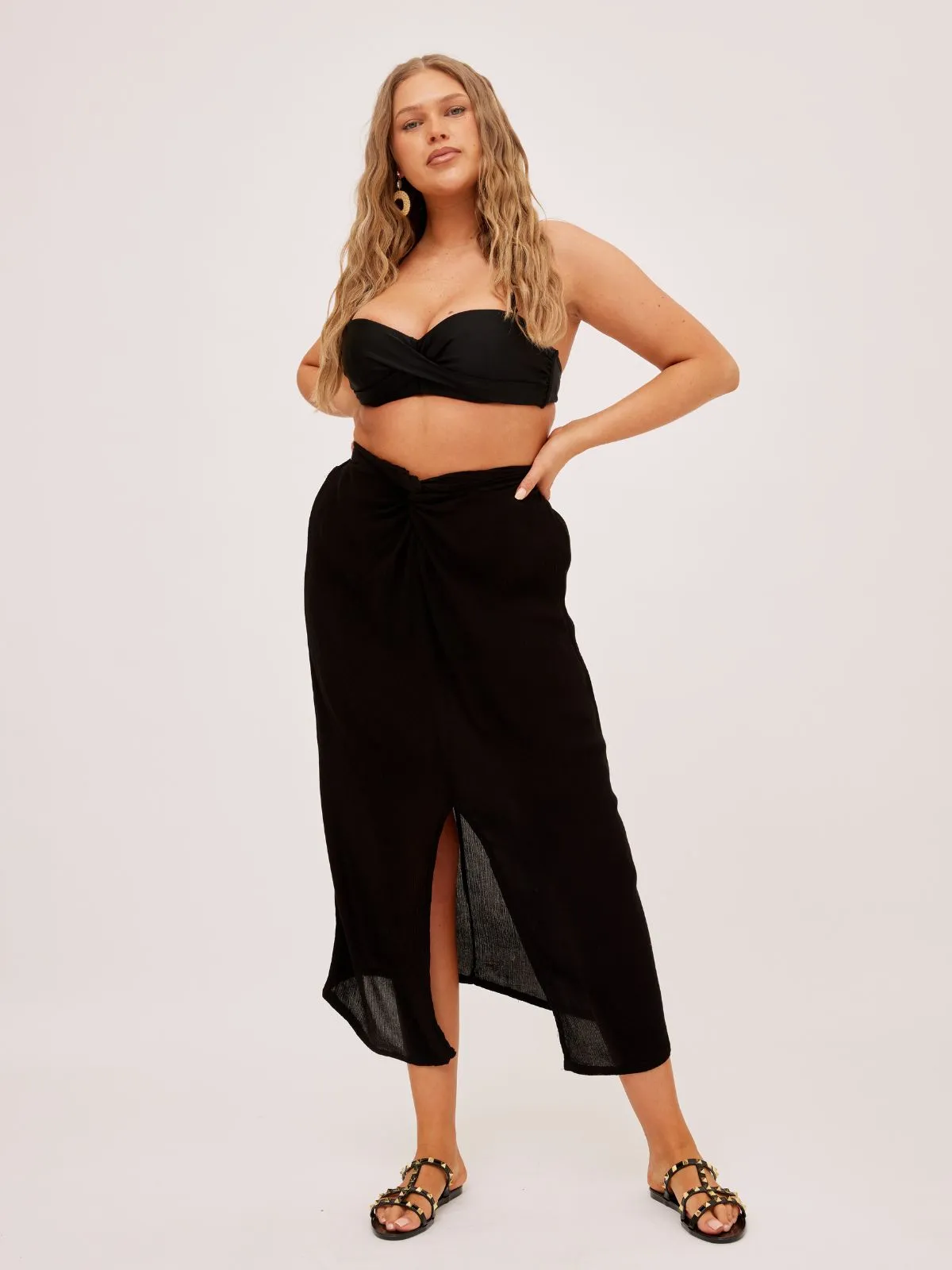 South Beach Cova Crinkle Sarong Skirt/ Black