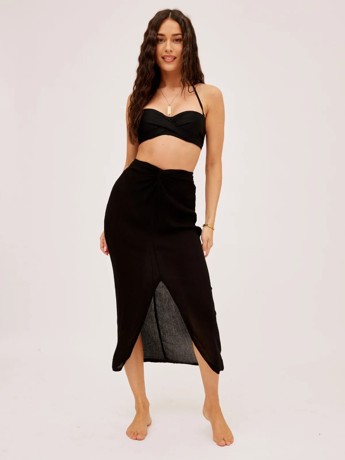 South Beach Cova Crinkle Sarong Skirt/ Black