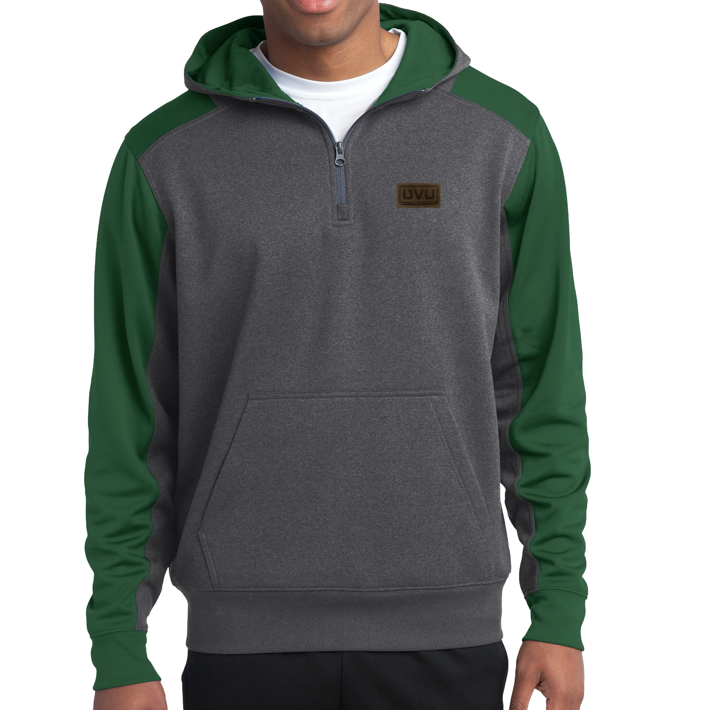 Sport-Tek Tech Fleece Colorblock 1/4-Zip Hooded Sweatshirt - Pleather Mono Patch