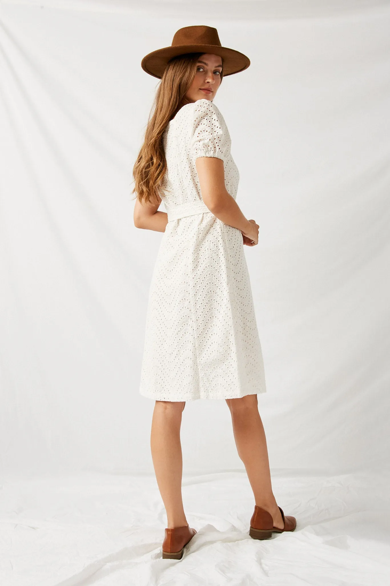 Square Neck Button Down Eyelet Dress