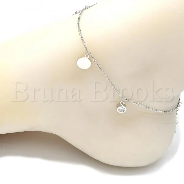 Sterling Silver 03.336.0051.10 Charm Anklet , Butterfly and Star Design, with White Cubic Zirconia, Polished Finish, Rhodium Tone