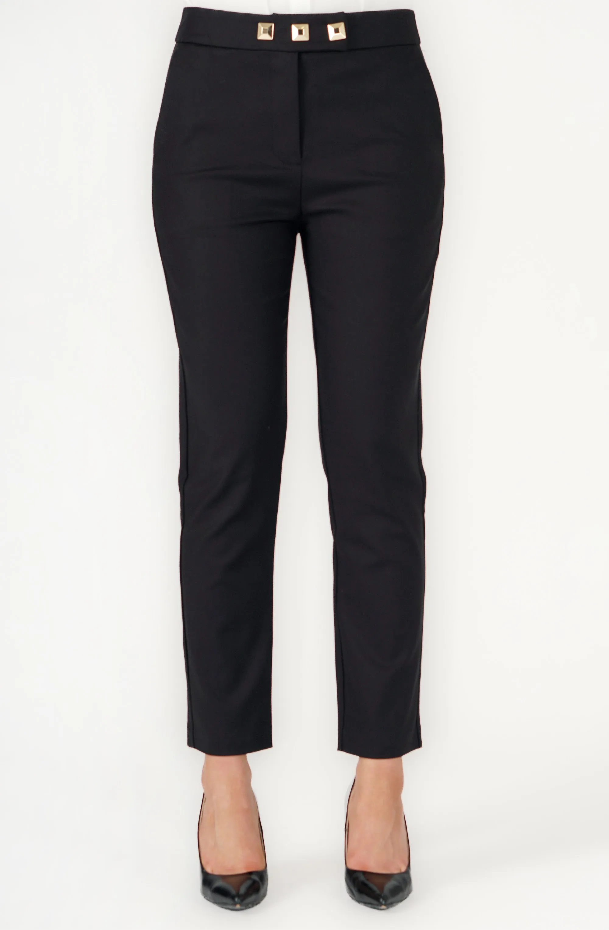 Straight Leg Pant with Embossed Square Buckle