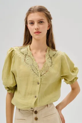 Summer 17 | openwork 100% linen blouse with lace