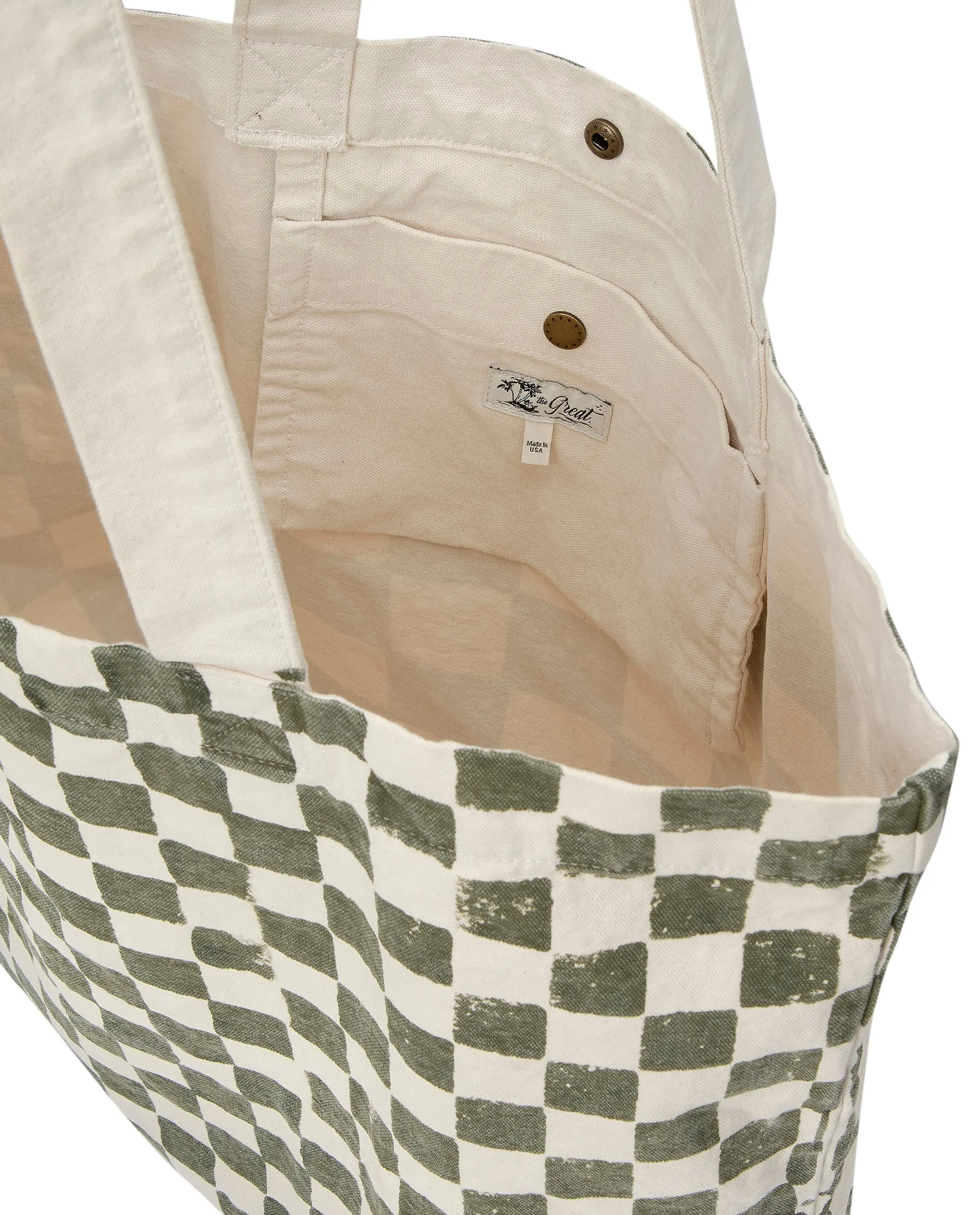 The Beach Tote. -- Cream with Army Check Stamp