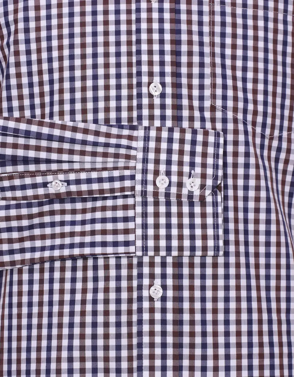 This Shirt Only - Brown And Navy Blue Gingham Check Shirt