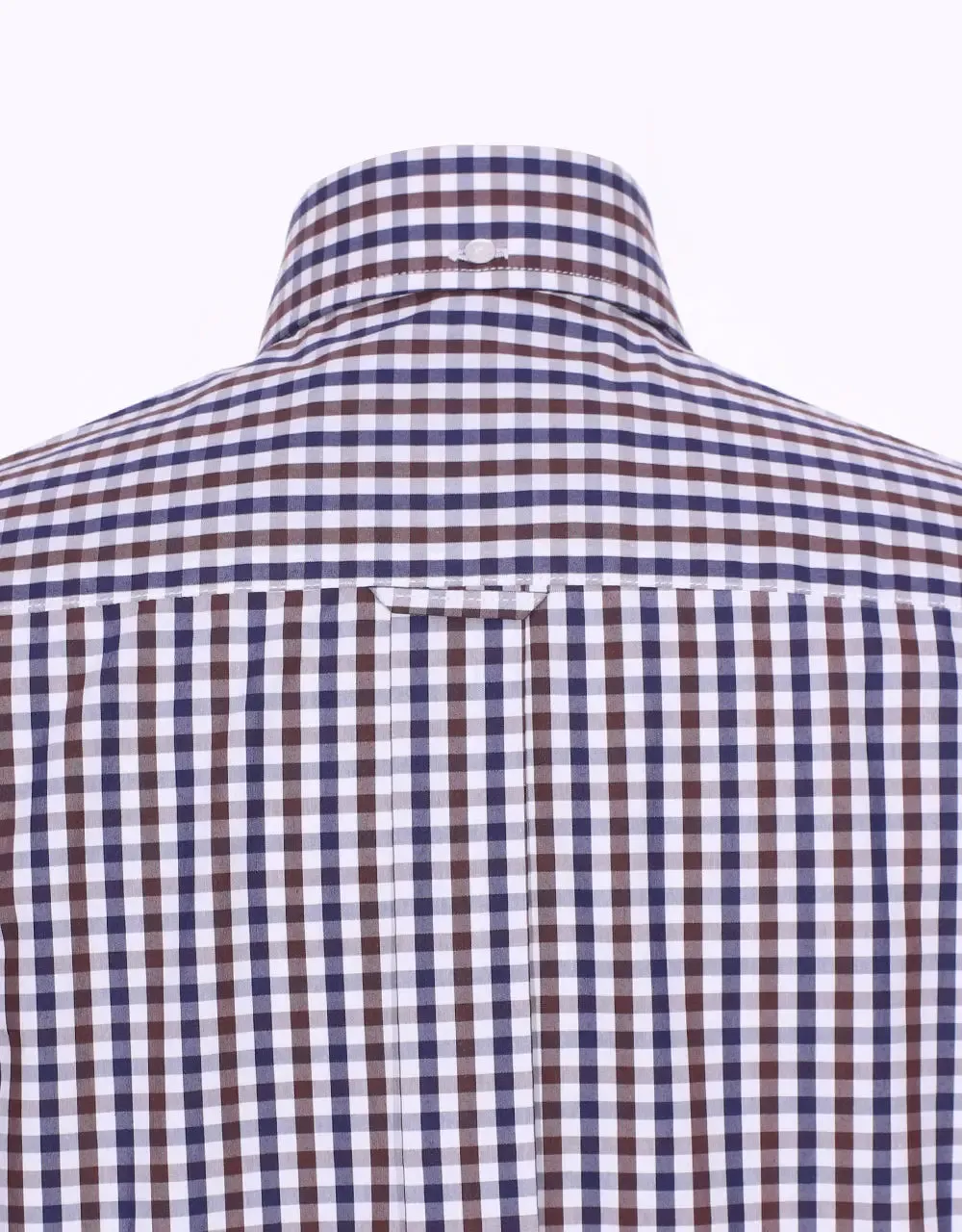 This Shirt Only - Brown And Navy Blue Gingham Check Shirt