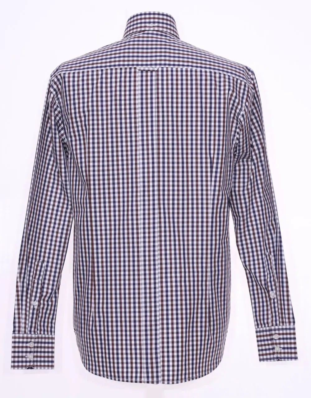 This Shirt Only - Brown And Navy Blue Gingham Check Shirt