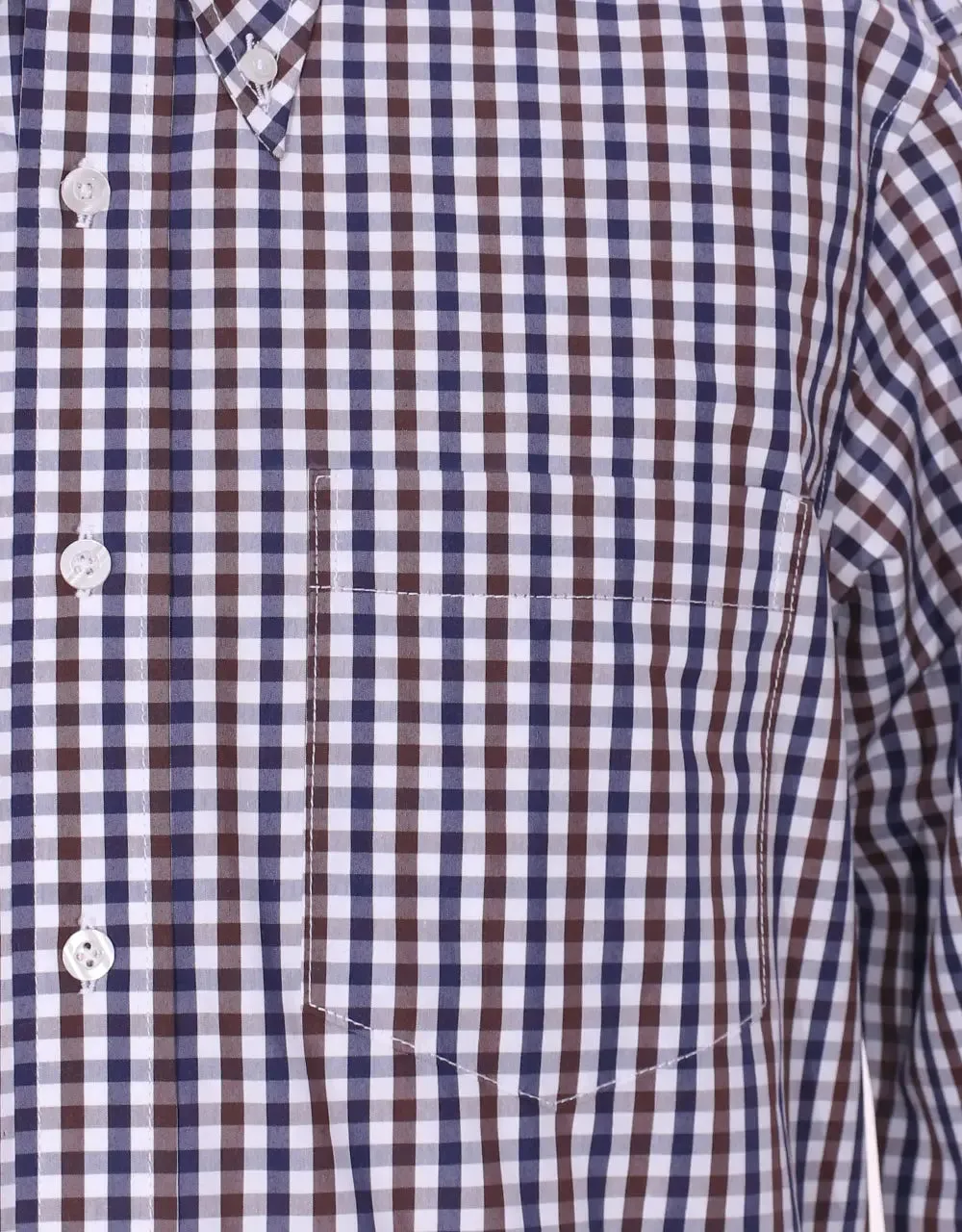 This Shirt Only - Brown And Navy Blue Gingham Check Shirt