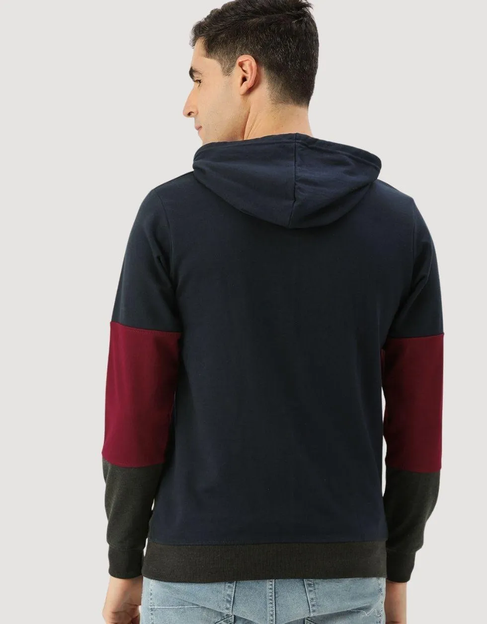 Tri-Tone Maroon ColorBlock Regular Hoodie