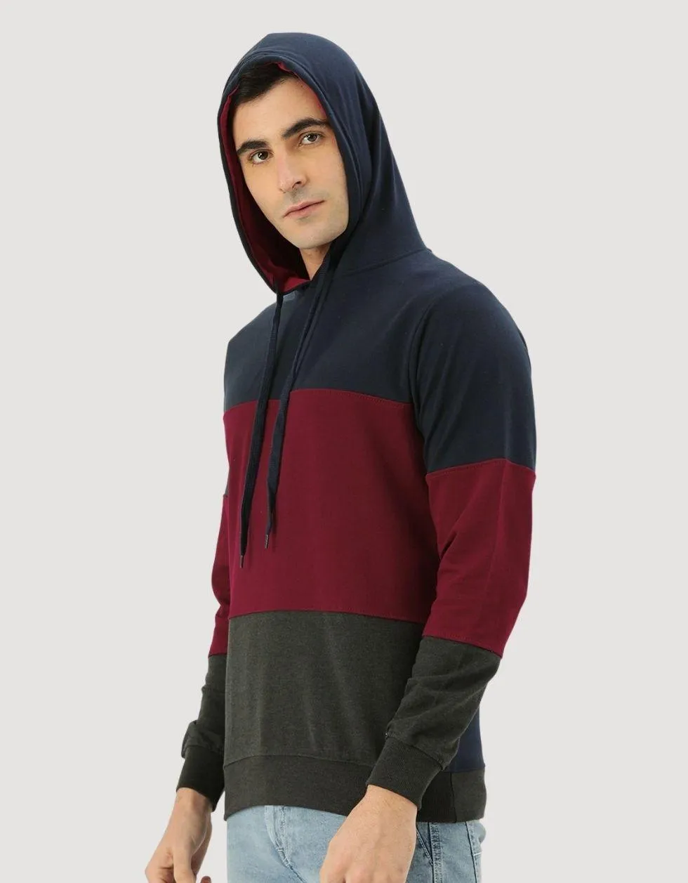 Tri-Tone Maroon ColorBlock Regular Hoodie