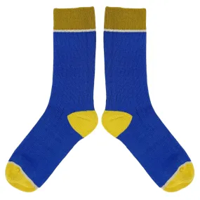 Unisex Organic Cotton Ribbed Ankle Socks - Blue Block