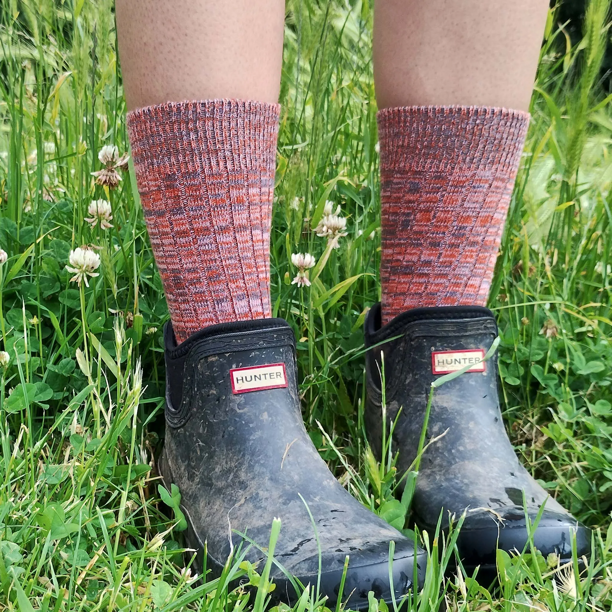 Unisex Organic Cotton Ribbed Ankle Socks - Red Marl