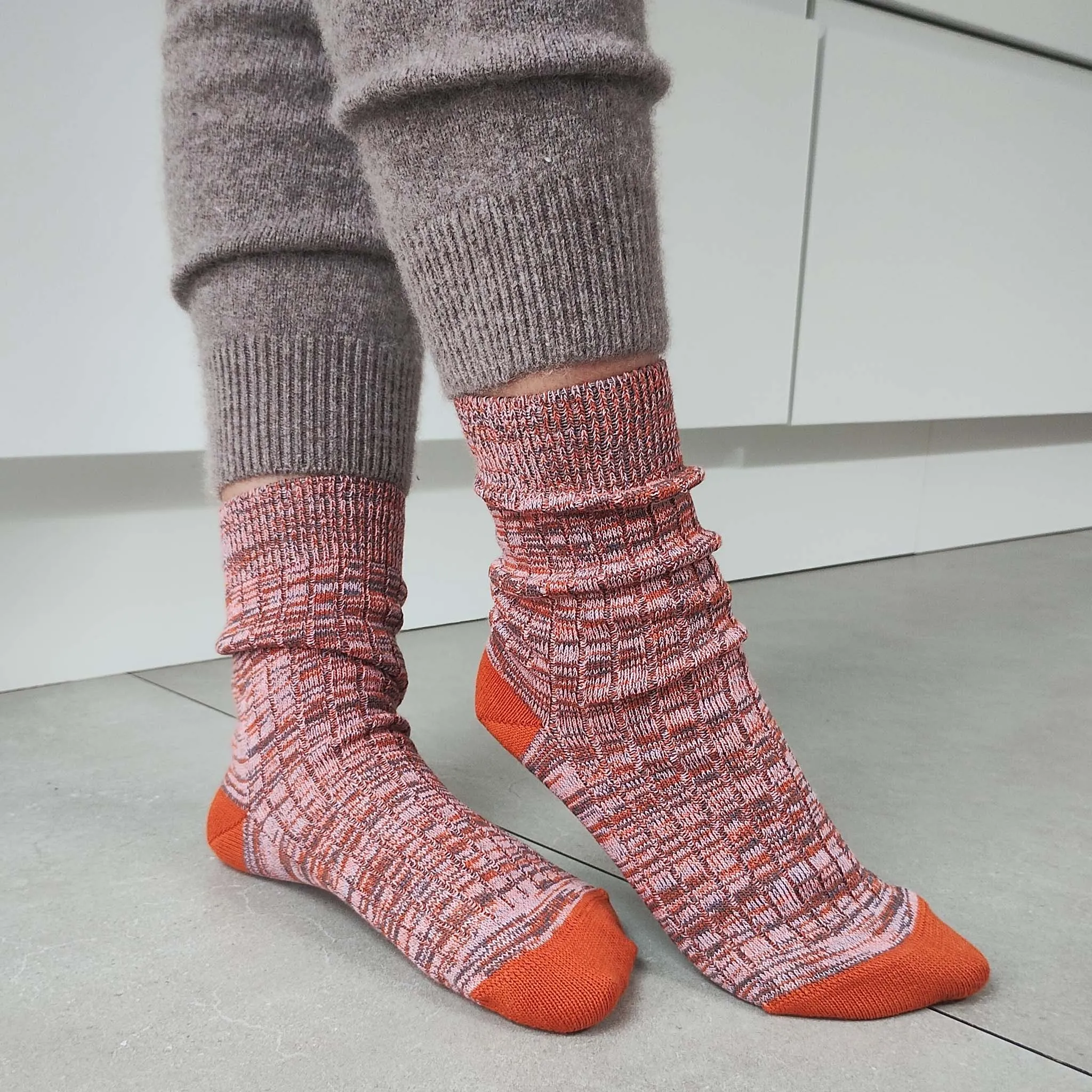 Unisex Organic Cotton Ribbed Ankle Socks - Red Marl