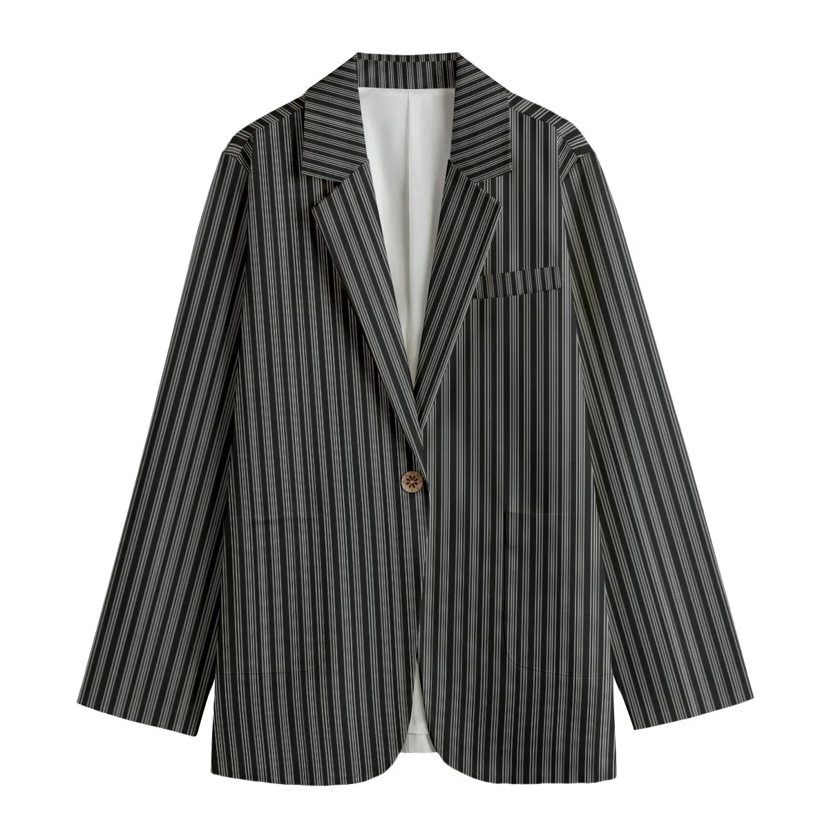 Vampire Art 100% Cotton Vintage Grandad Stripes in Black Women's Leisure Blazer | 245GSM Cotton