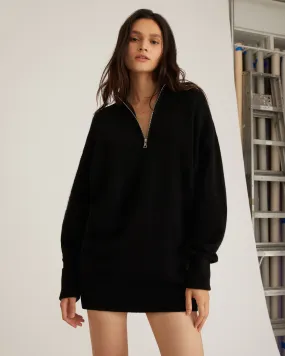 Wesley Slouchy Zip Front Cashmere Blend Sweater Dress in Black