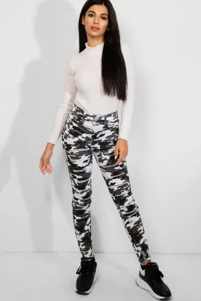 White Camouflage Print Distressed Skinny Jeans