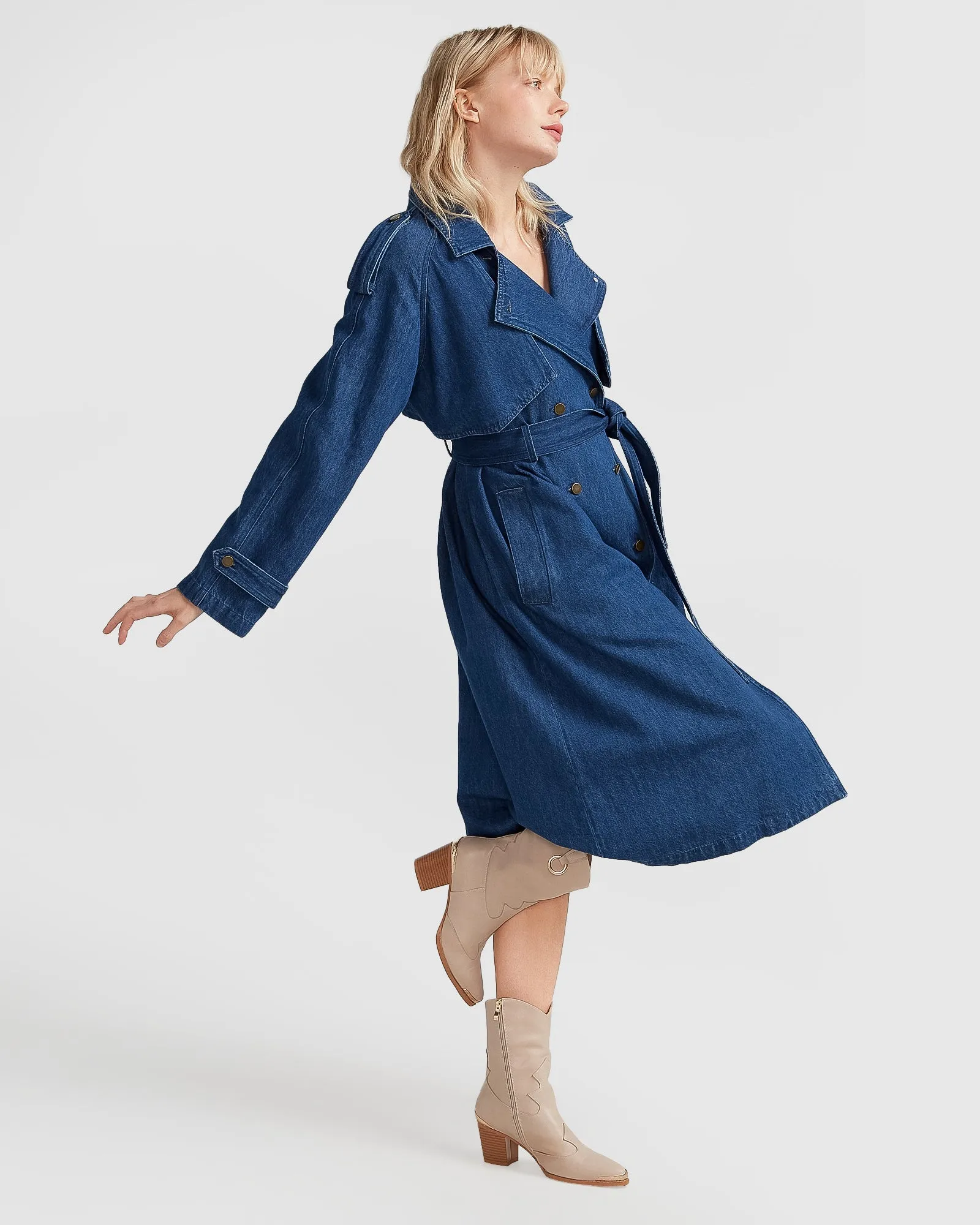 Wild Skies Denim Trench - Mid Denim