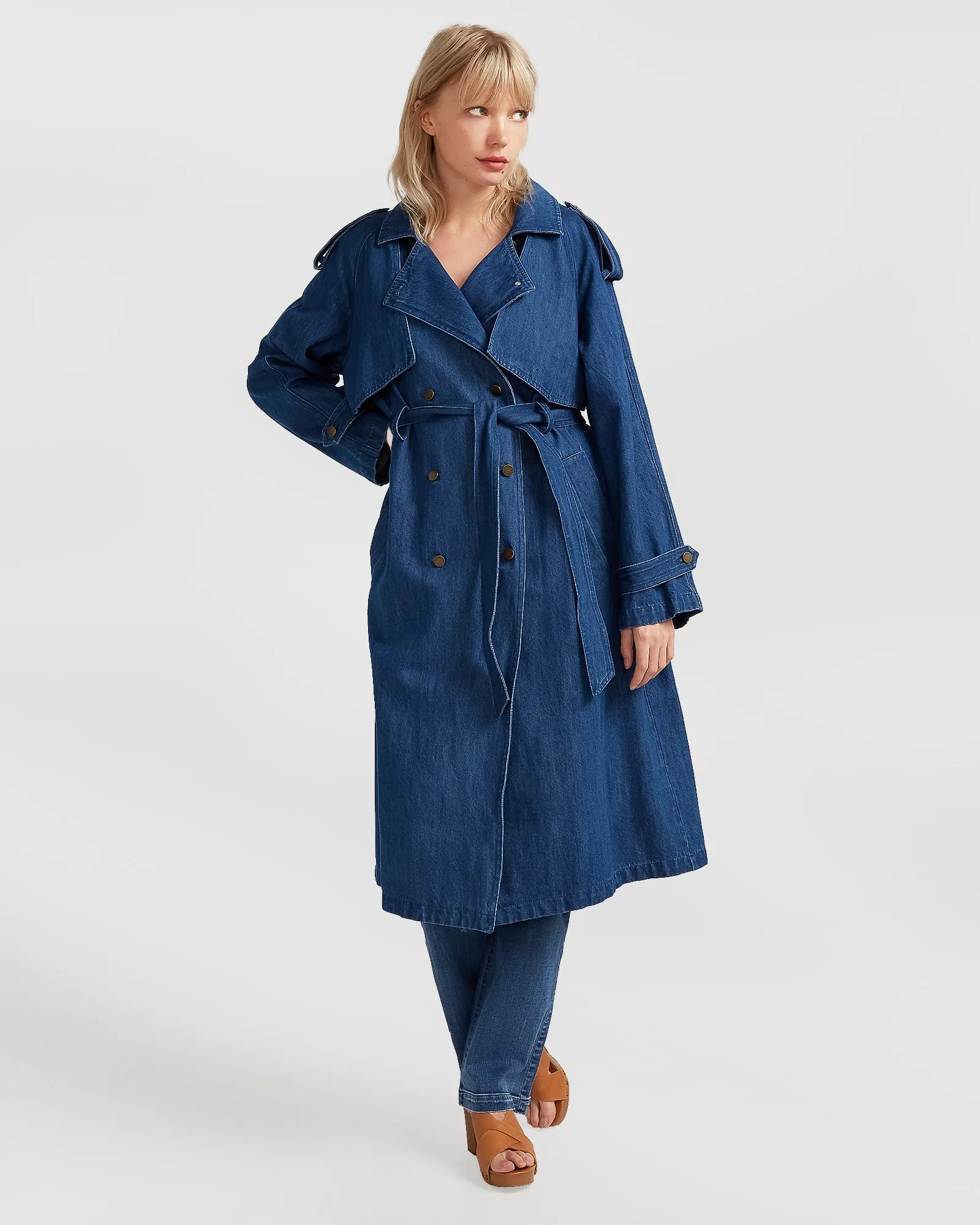 Wild Skies Denim Trench - Mid Denim