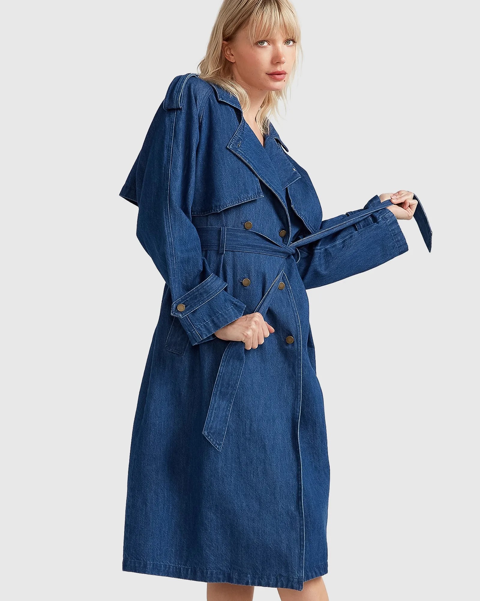 Wild Skies Denim Trench - Mid Denim