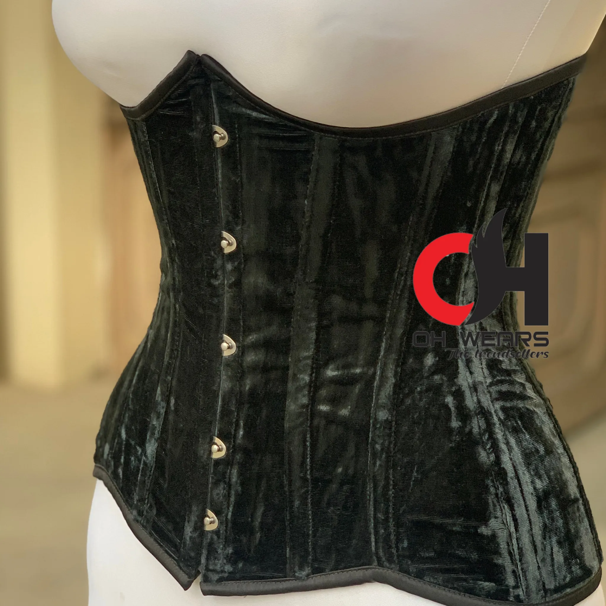 Women Black Underbust Velvet Corset Steel Boned