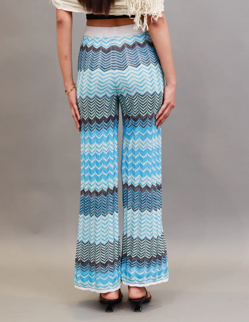 Women Blue Zigzag Trousers