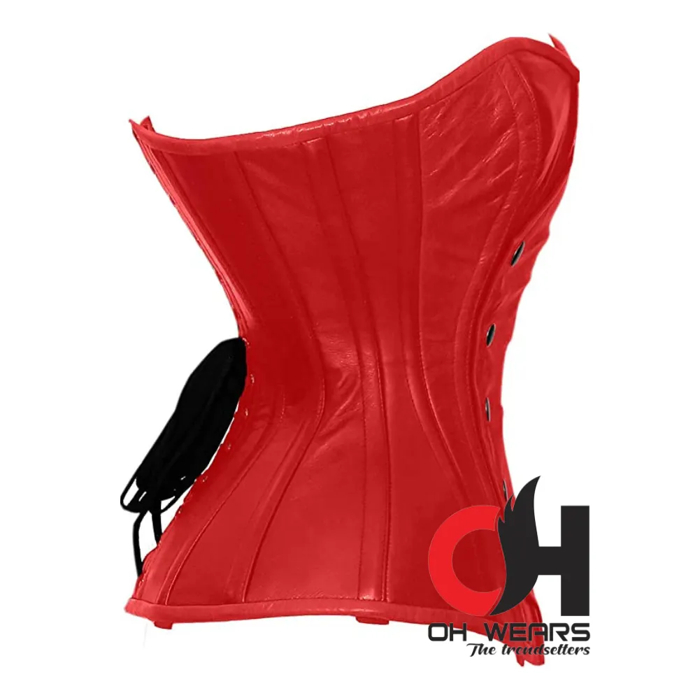 Women Red PVC Fashion Overbust Corset Heavy Steel Boned