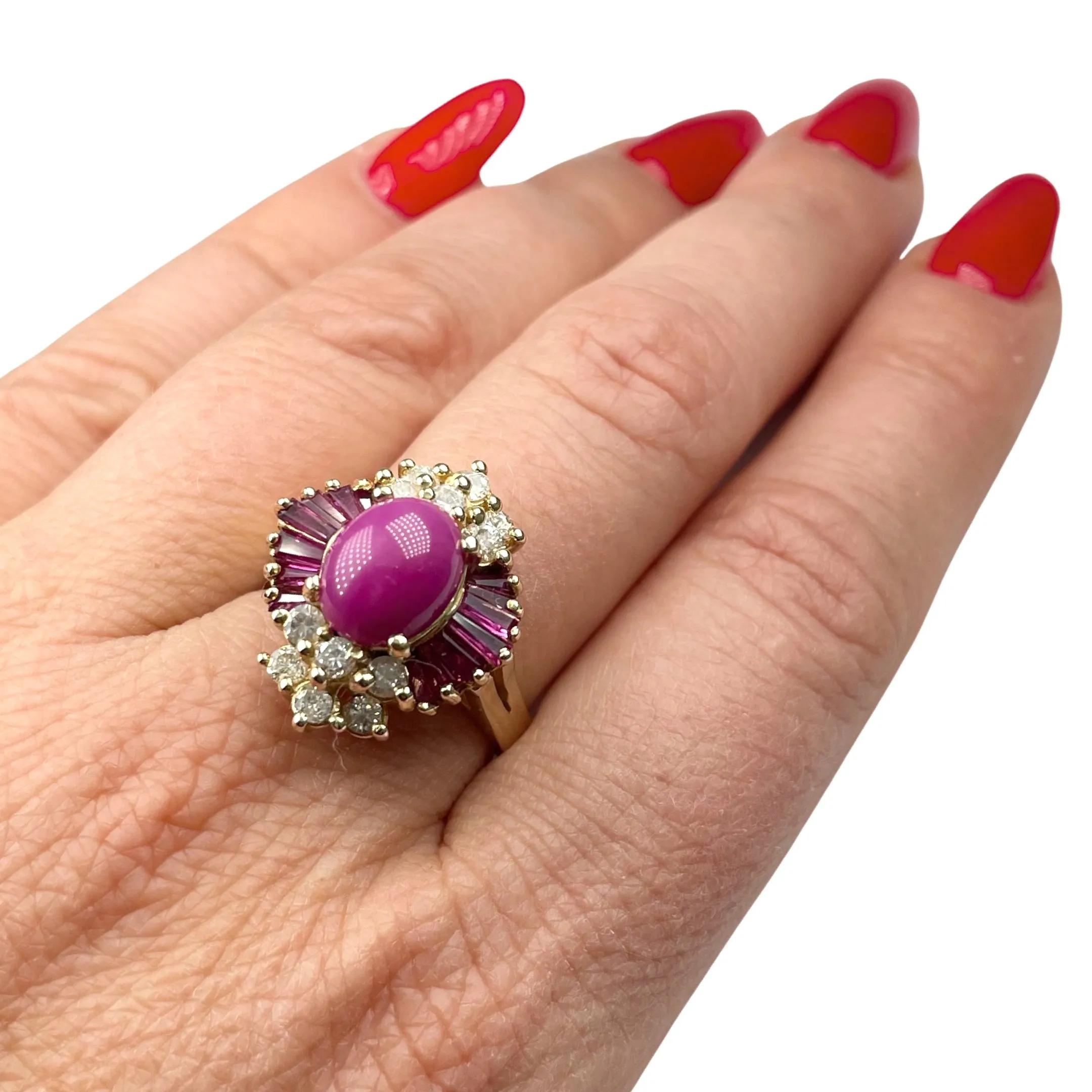 Yellow Gold Ruby Star and Diamond Ring (Authentic Pre-Owned)